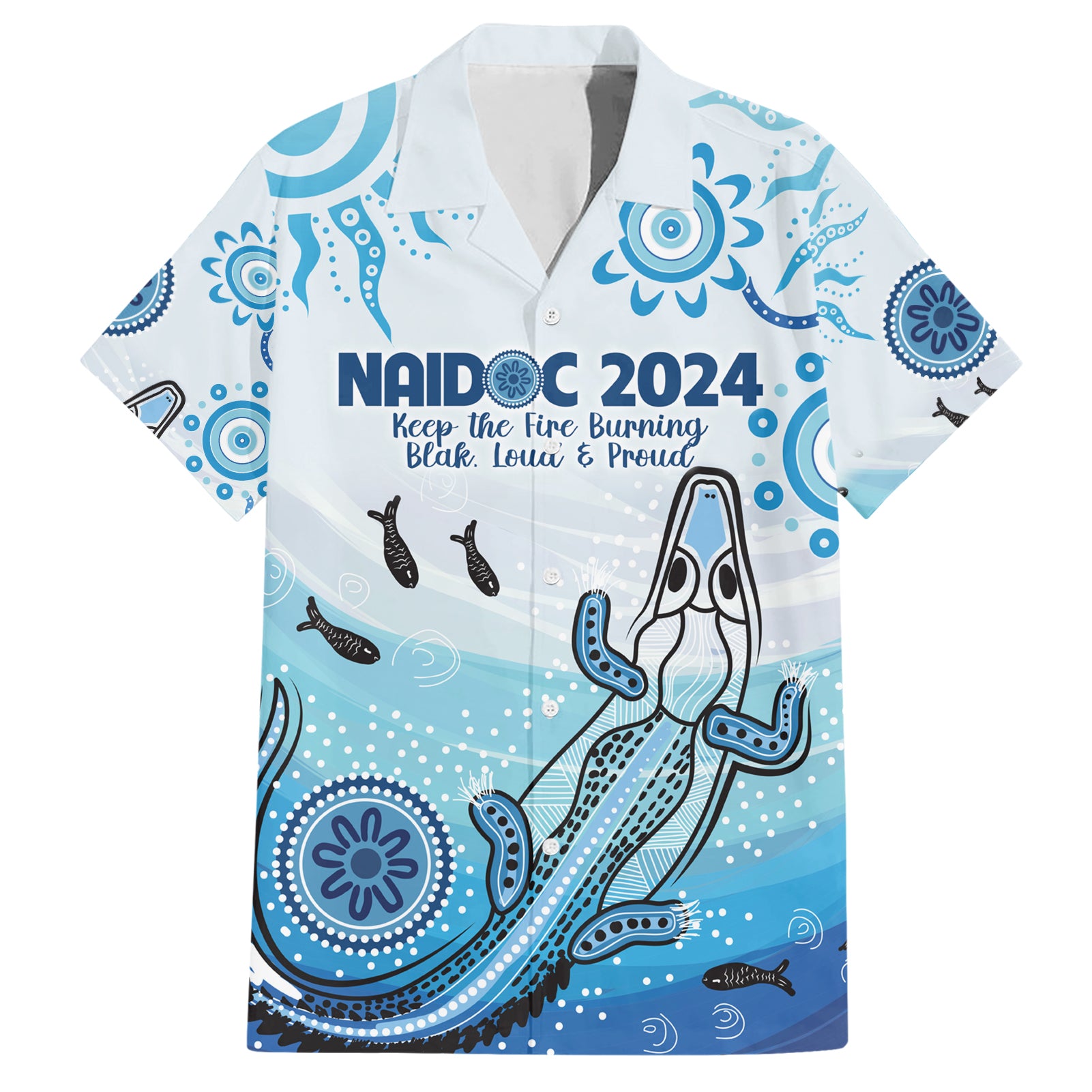 Personalised Keep the Fire Burning NAIDOC 2024 Hawaiian Shirt Aboriginal Dot with Crocodile - Vibe Hoodie Shop