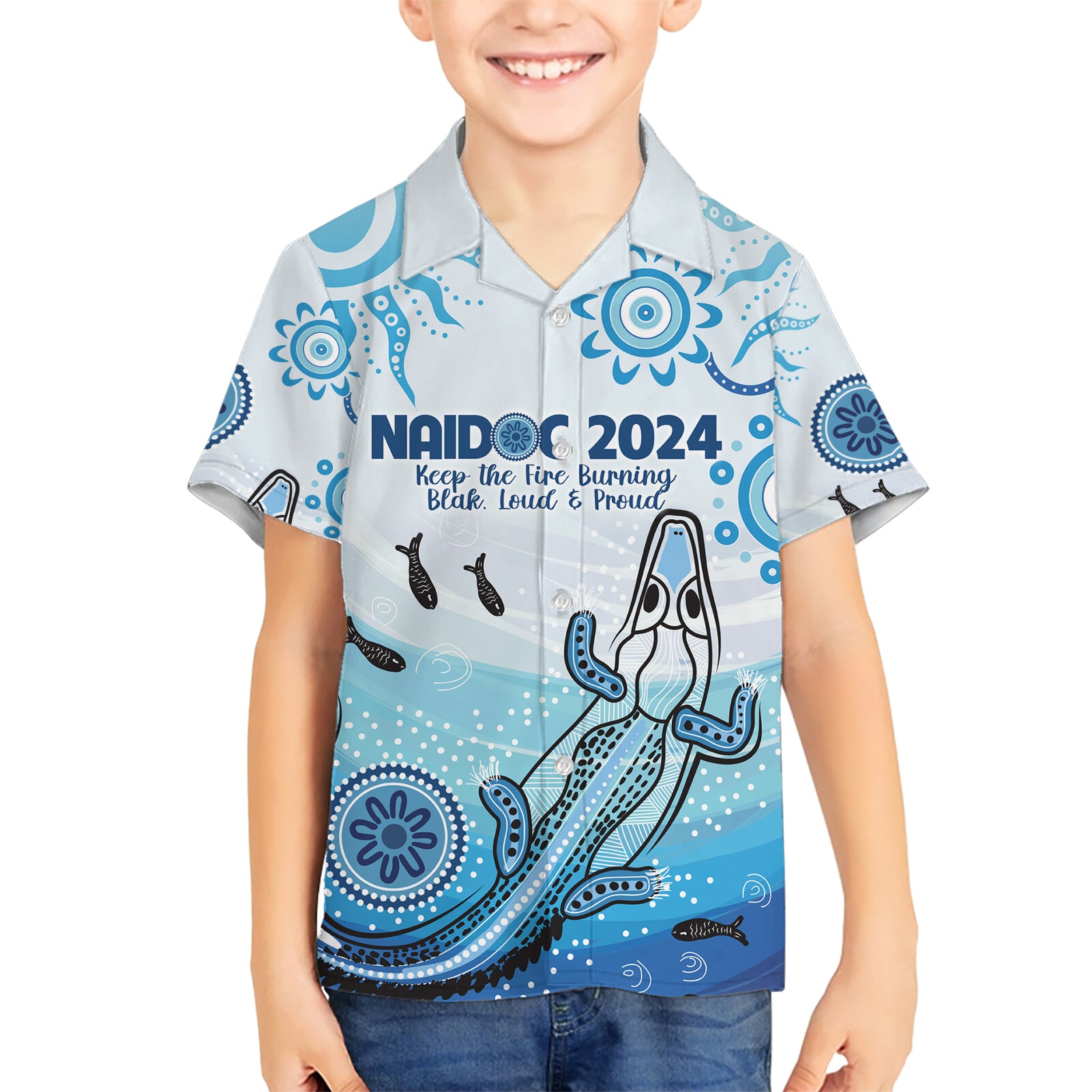 Personalised Keep the Fire Burning NAIDOC 2024 Hawaiian Shirt Aboriginal Dot with Crocodile - Vibe Hoodie Shop