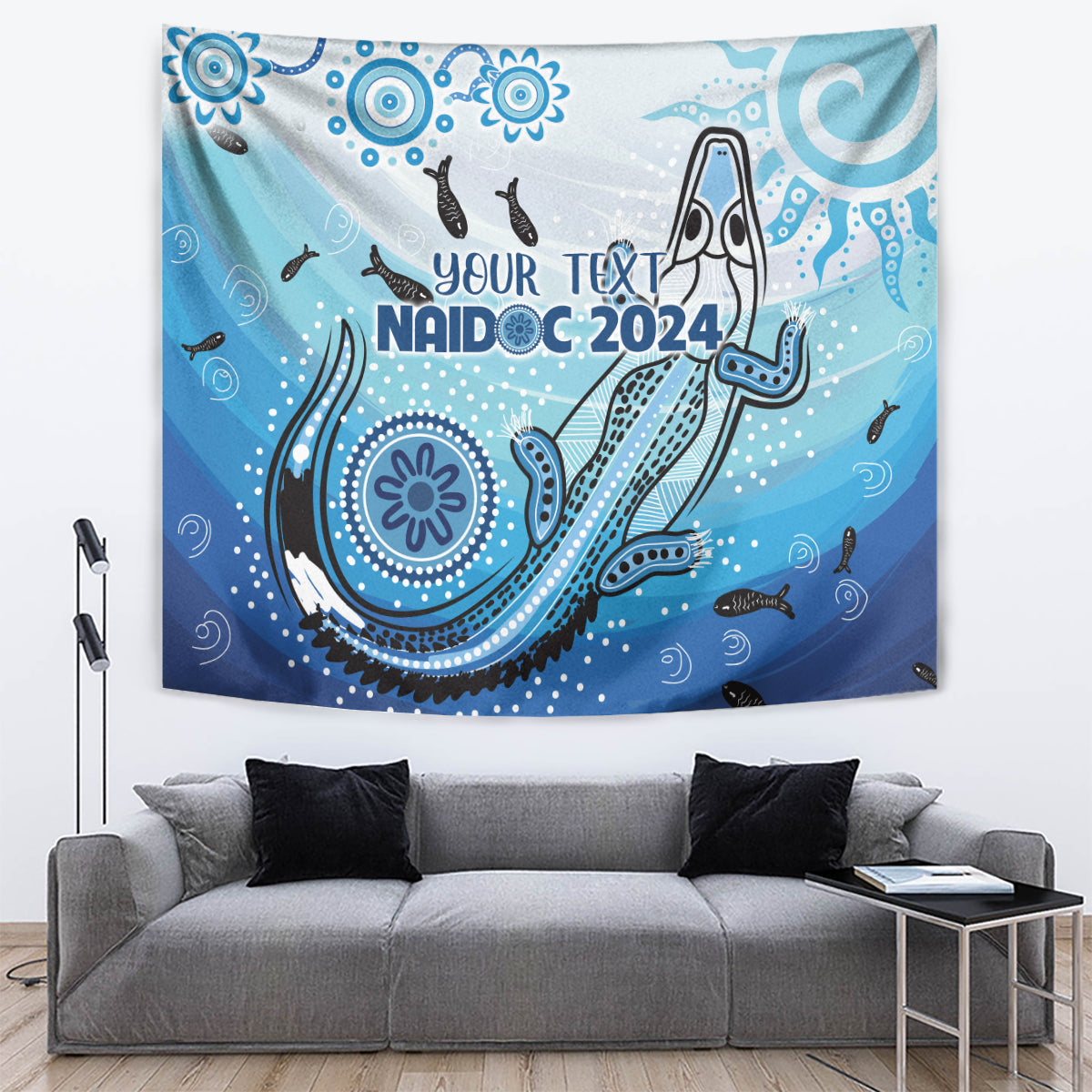 Personalised Keep the Fire Burning NAIDOC 2024 Tapestry Aboriginal Dot with Crocodile - Vibe Hoodie Shop