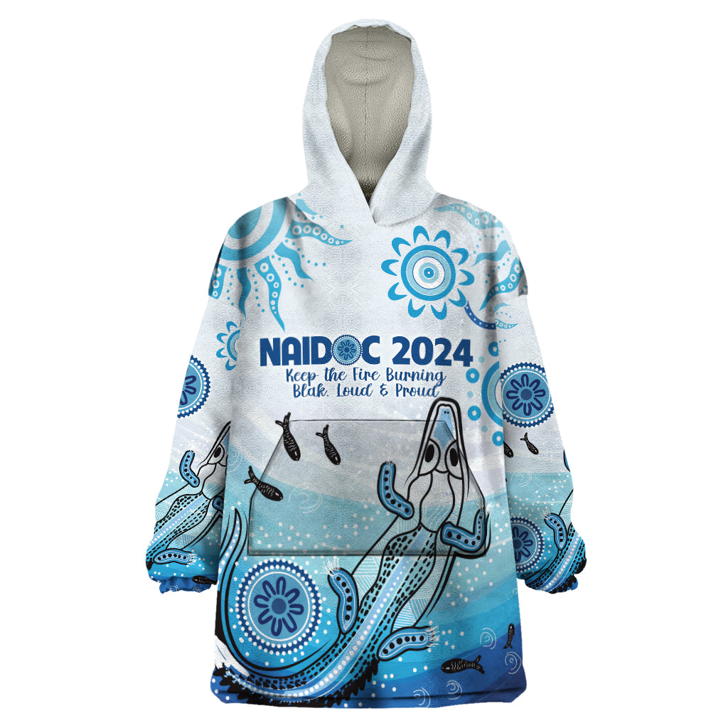 Personalised Keep the Fire Burning NAIDOC 2024 Wearable Blanket Hoodie Aboriginal Dot with Crocodile - Vibe Hoodie Shop