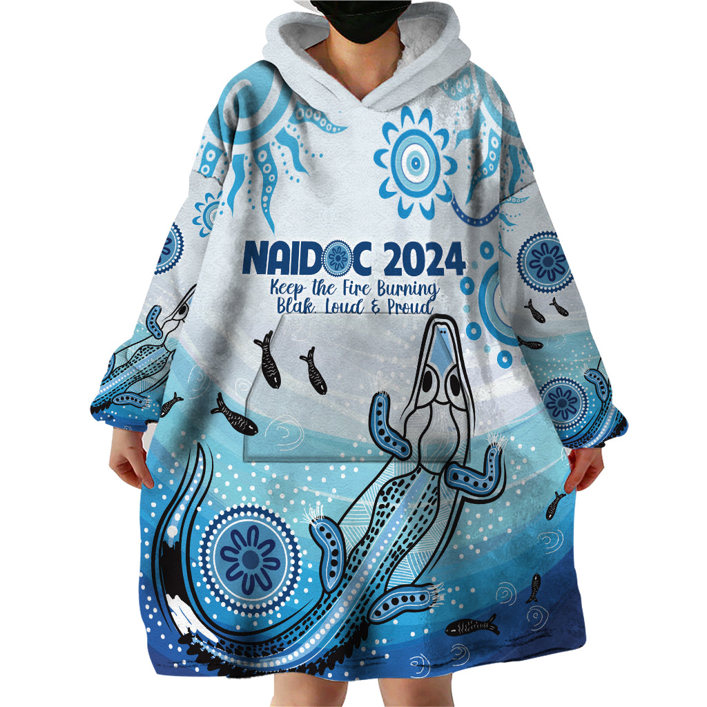 Personalised Keep the Fire Burning NAIDOC 2024 Wearable Blanket Hoodie Aboriginal Dot with Crocodile - Vibe Hoodie Shop