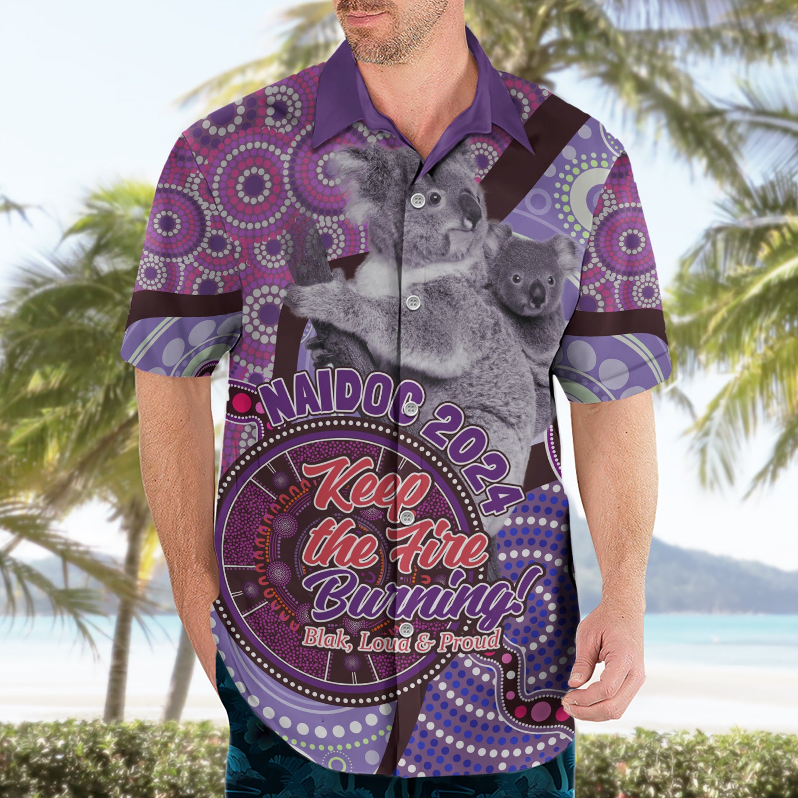 Personalised Australia Koala NAIDOC 2024 Hawaiian Shirt Keep the Fire Burning - Vibe Hoodie Shop