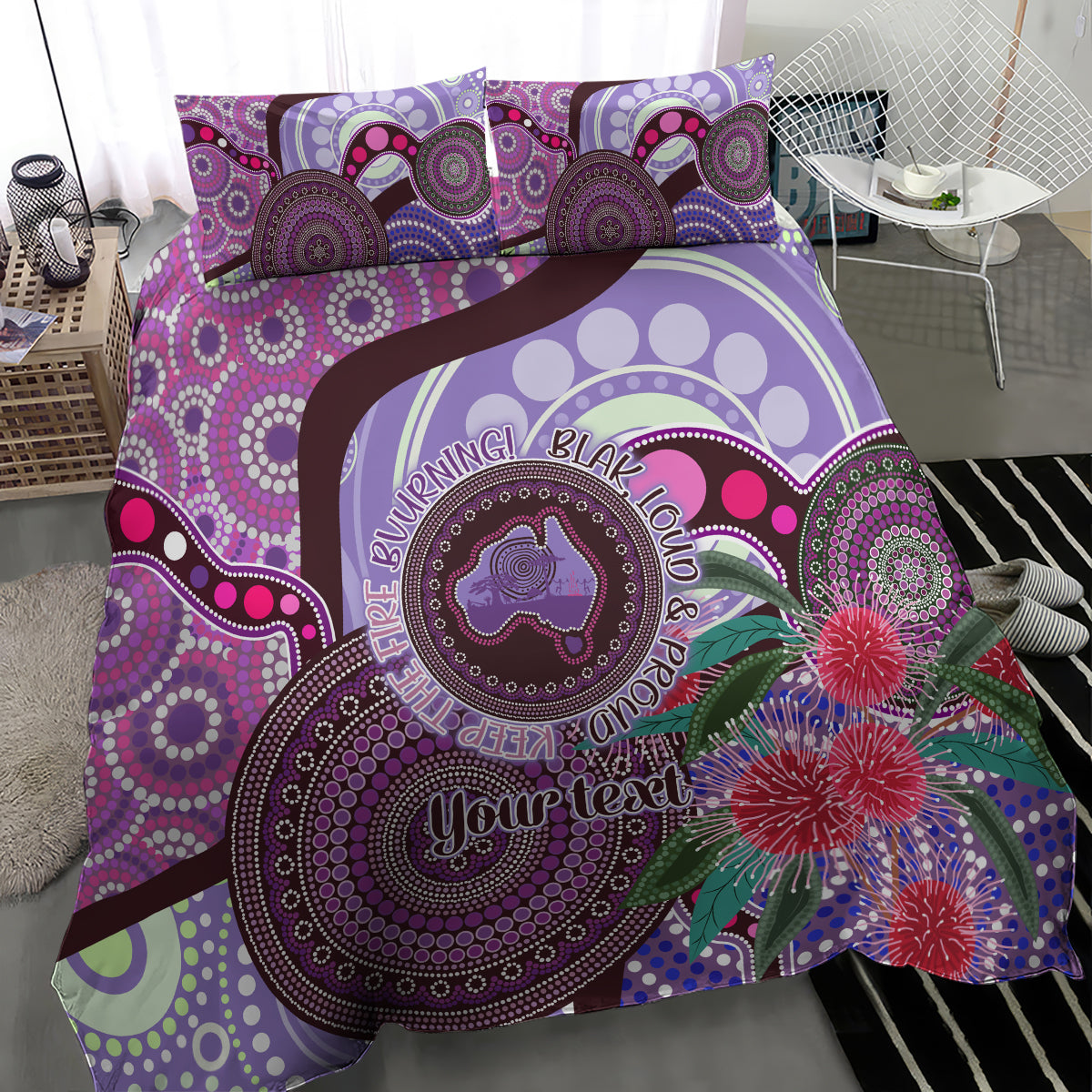 Personalised Australia NAIDOC 2024 Bedding Set Keep the Fire Burning Hakea Flowers - Vibe Hoodie Shop