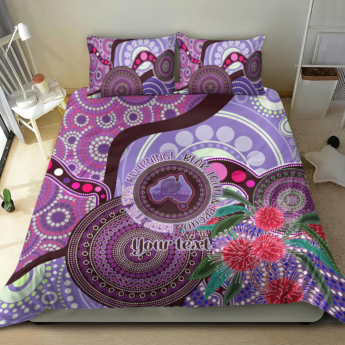 Personalised Australia NAIDOC 2024 Bedding Set Keep the Fire Burning Hakea Flowers - Vibe Hoodie Shop
