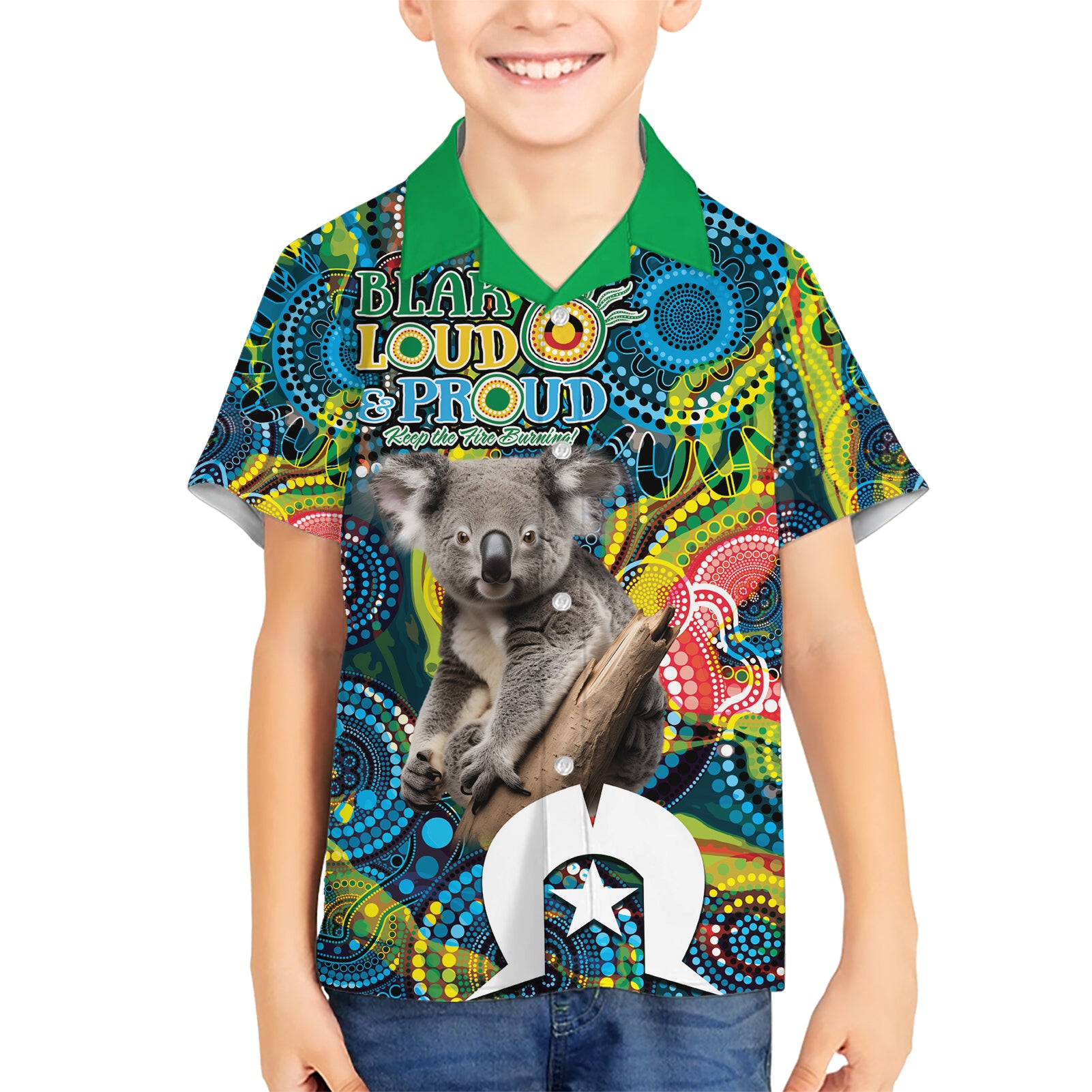 Personalised Vivid Minimal Koala Hawaiian Shirt NAIDOC 2024 Aboriginal Art Style No2 - Vibe Hoodie Shop