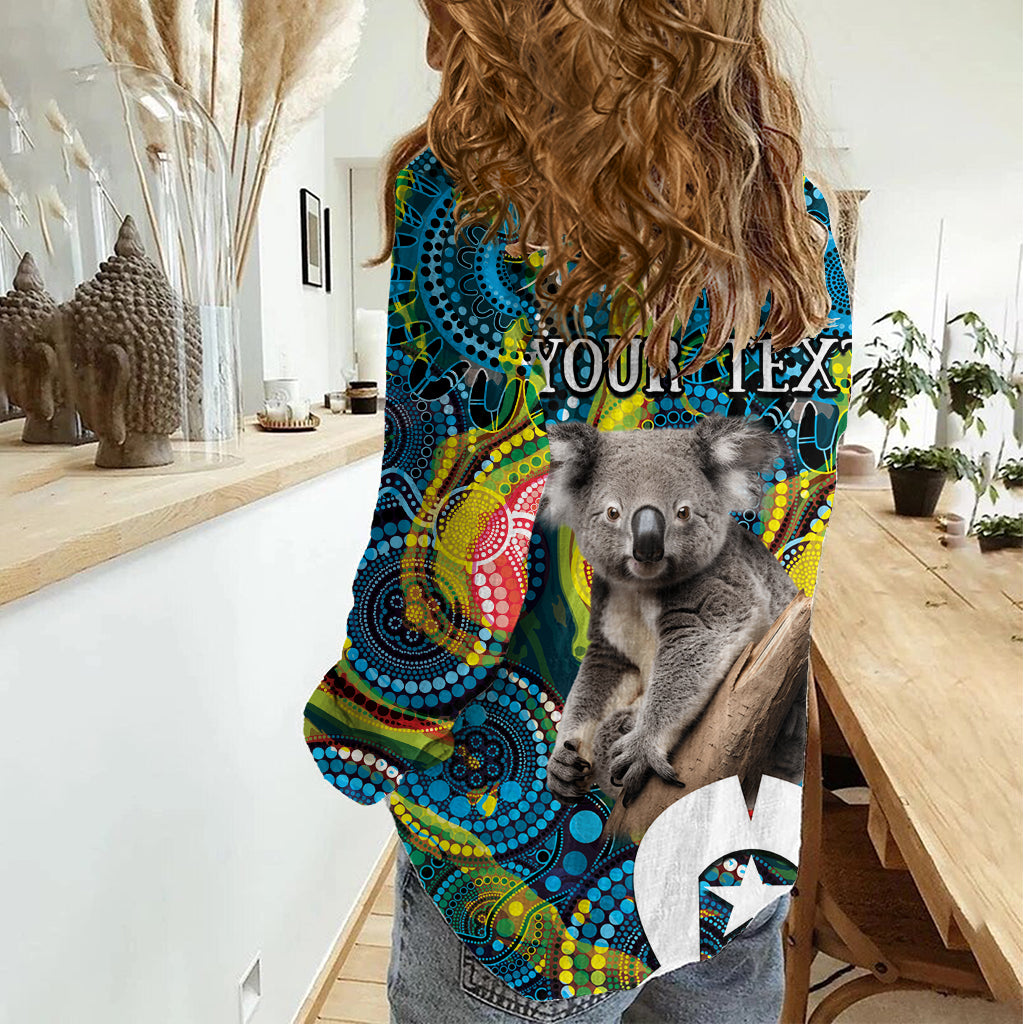 Personalised Vivid Minimal Koala Women Casual Shirt NAIDOC 2024 Aboriginal Art Style No2 - Vibe Hoodie Shop