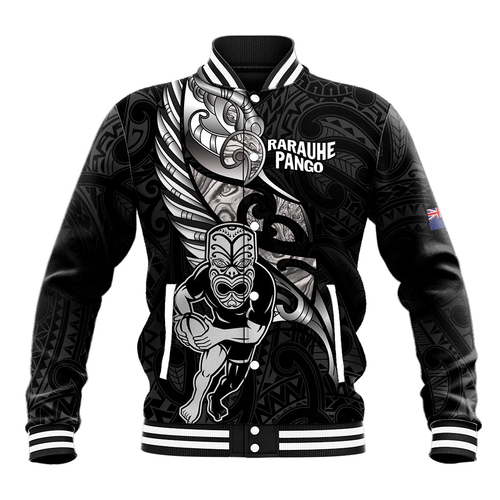 Custom New Zealand Maori Rugby Baseball Jacket Rarauhe Pango Silver Fern Manaia - Vibe Hoodie Shop