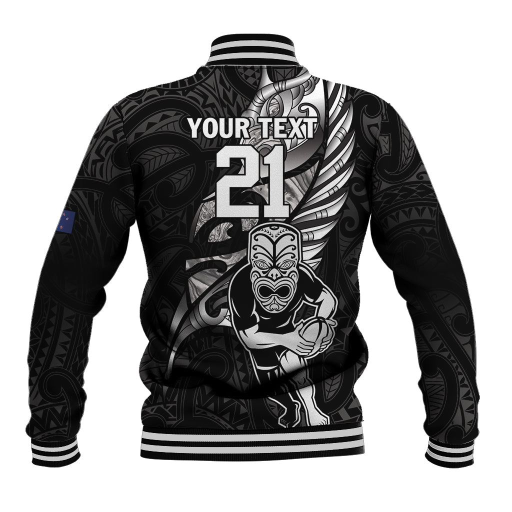 Custom New Zealand Maori Rugby Baseball Jacket Rarauhe Pango Silver Fern Manaia - Vibe Hoodie Shop