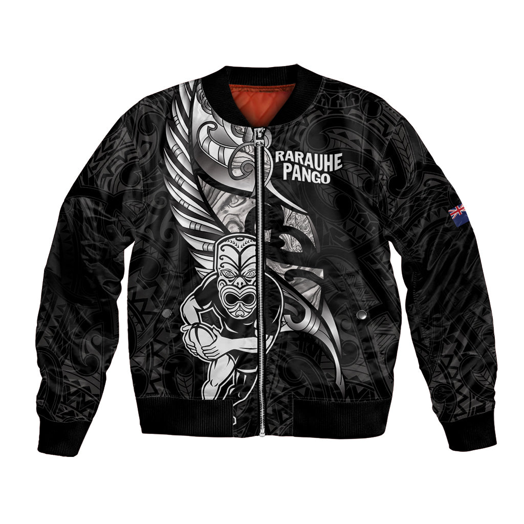 Custom New Zealand Maori Rugby Bomber Jacket Rarauhe Pango Silver Fern Manaia - Vibe Hoodie Shop