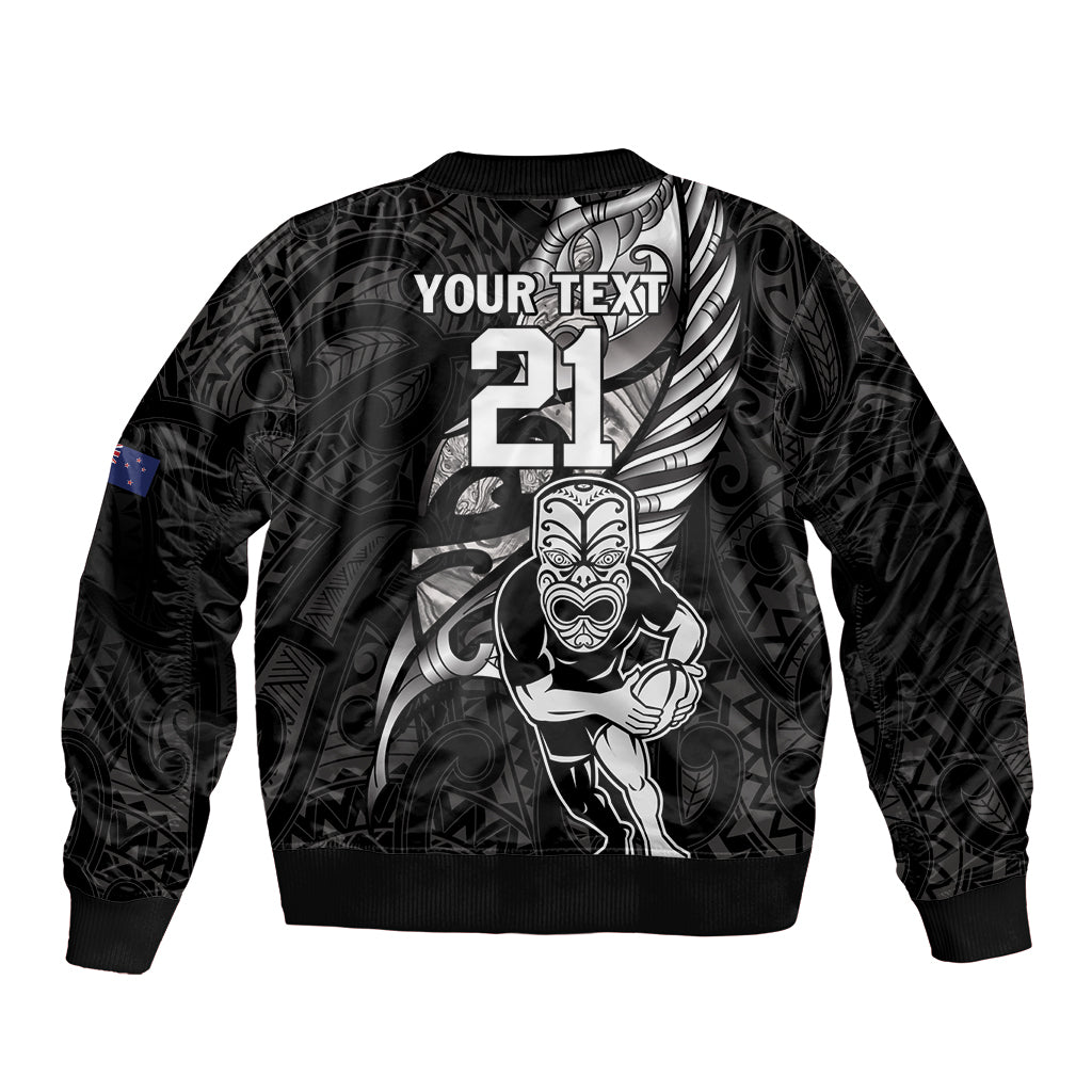 Custom New Zealand Maori Rugby Bomber Jacket Rarauhe Pango Silver Fern Manaia - Vibe Hoodie Shop