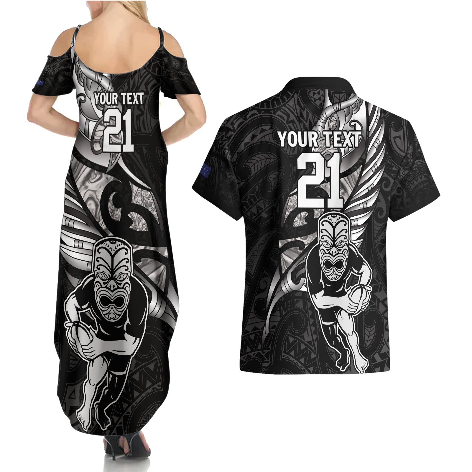 Custom New Zealand Maori Rugby Couples Matching Summer Maxi Dress and Hawaiian Shirt Rarauhe Pango Silver Fern Manaia