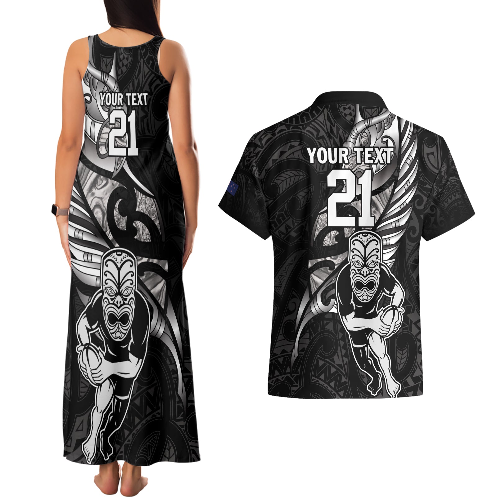 Custom New Zealand Maori Rugby Couples Matching Tank Maxi Dress and Hawaiian Shirt Rarauhe Pango Silver Fern Manaia