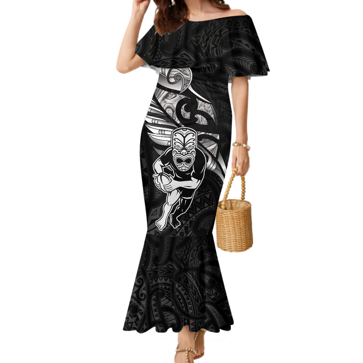 Custom New Zealand Maori Rugby Family Matching Mermaid Dress and Hawaiian Shirt Rarauhe Pango Silver Fern Manaia