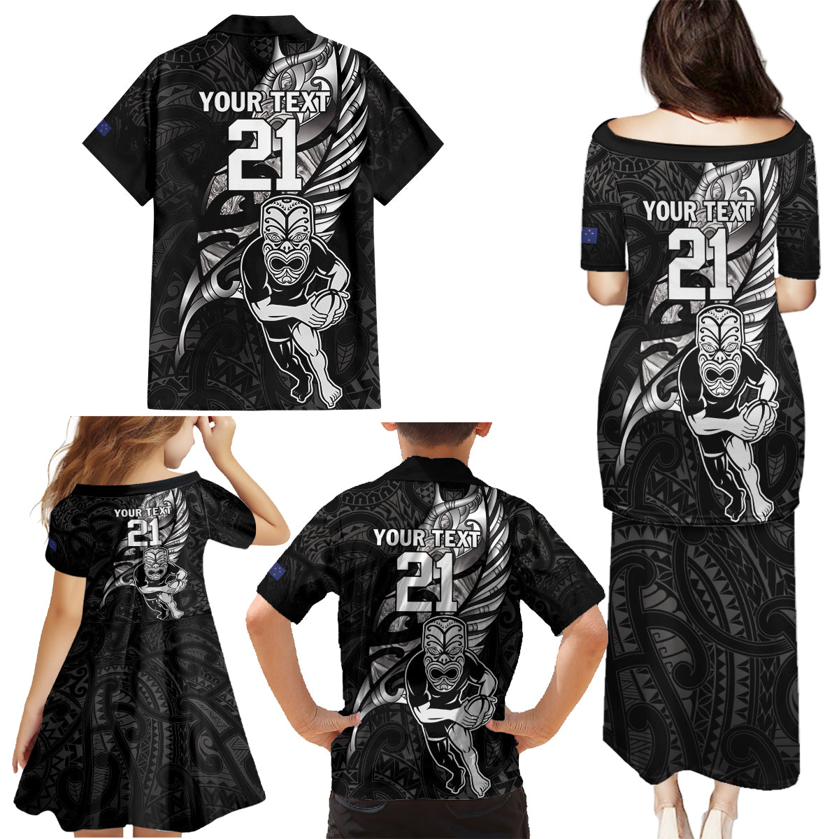 Custom New Zealand Maori Rugby Family Matching Puletasi and Hawaiian Shirt Rarauhe Pango Silver Fern Manaia