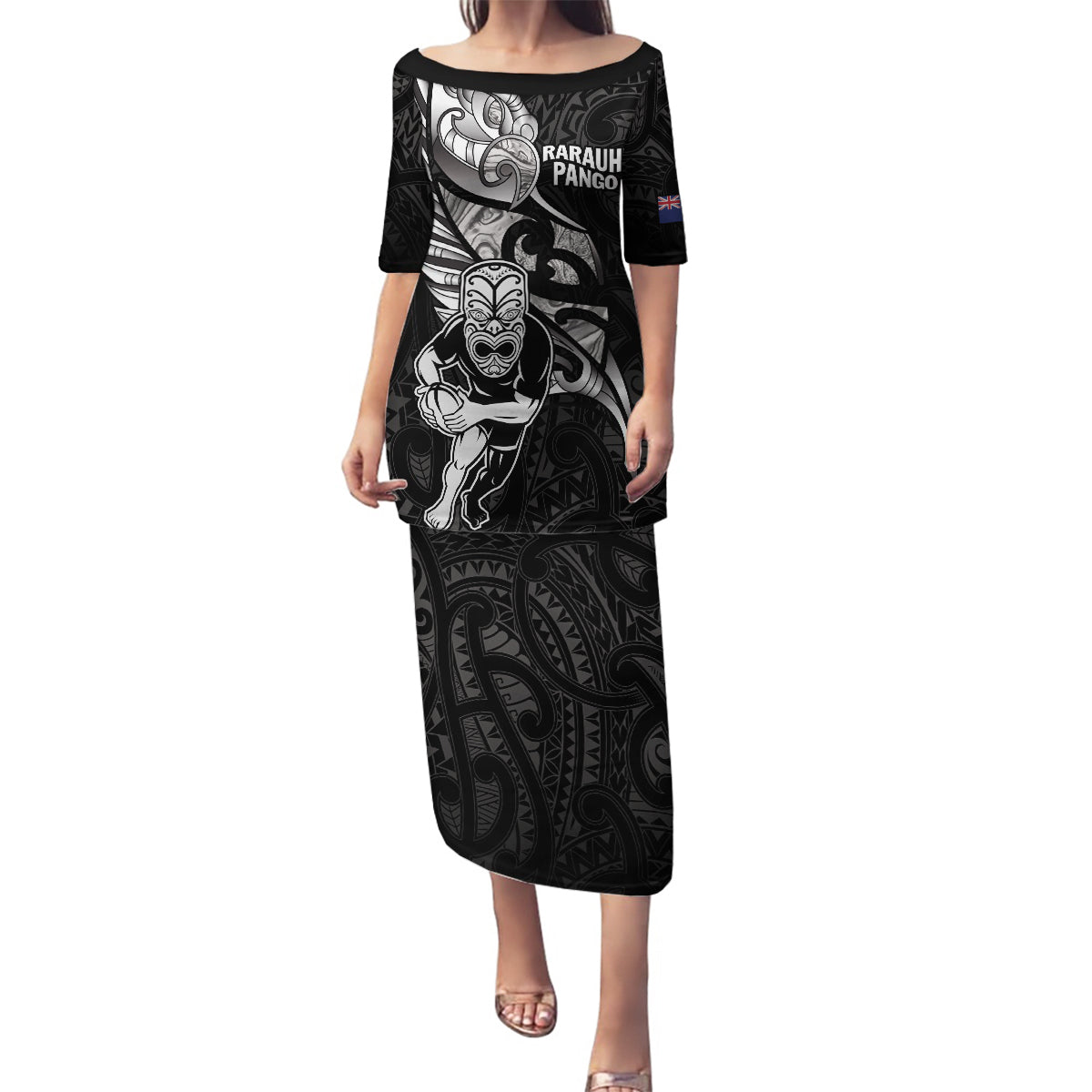 Custom New Zealand Maori Rugby Family Matching Puletasi and Hawaiian Shirt Rarauhe Pango Silver Fern Manaia