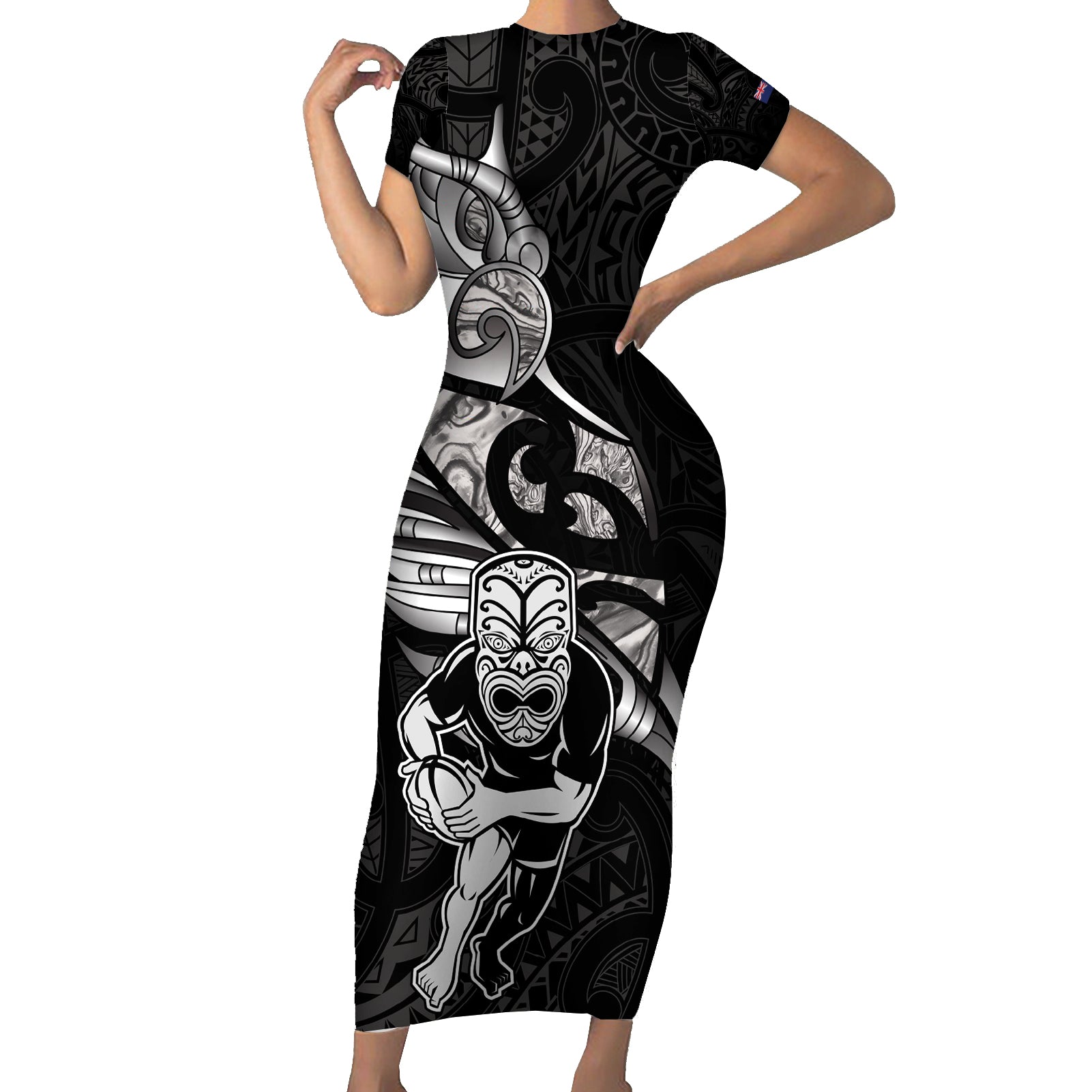 Custom New Zealand Maori Rugby Family Matching Short Sleeve Bodycon Dress and Hawaiian Shirt Rarauhe Pango Silver Fern Manaia