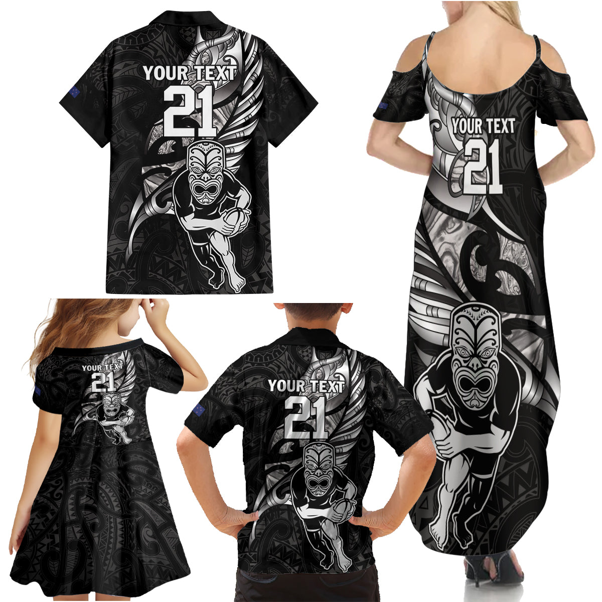 Custom New Zealand Maori Rugby Family Matching Summer Maxi Dress and Hawaiian Shirt Rarauhe Pango Silver Fern Manaia