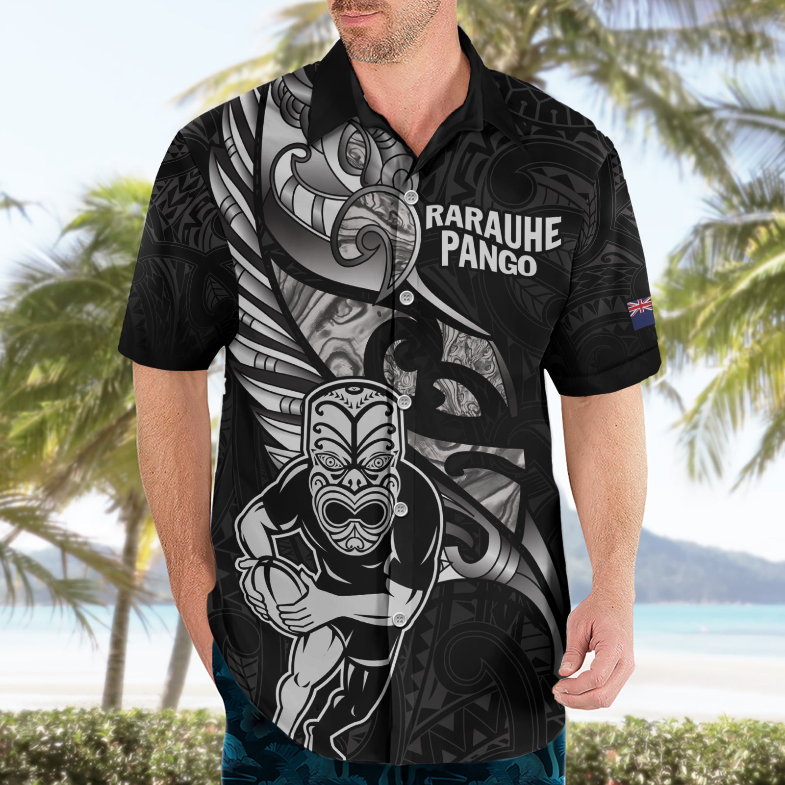 Custom New Zealand Maori Rugby Hawaiian Shirt Rarauhe Pango Silver Fern Manaia - Vibe Hoodie Shop