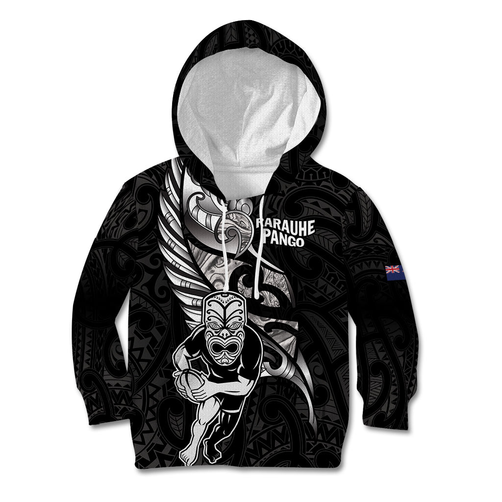 Custom New Zealand Maori Rugby Kid Hoodie Rarauhe Pango Silver Fern Manaia - Vibe Hoodie Shop