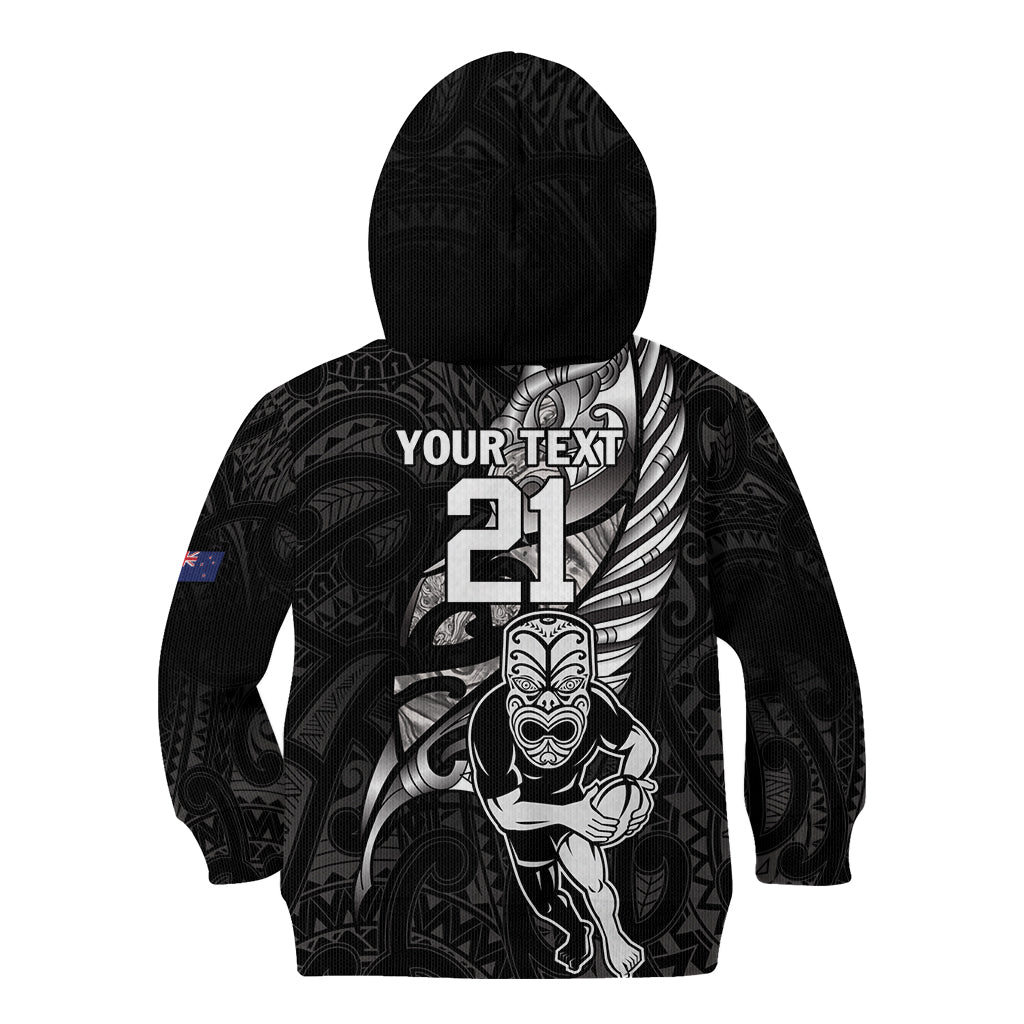 Custom New Zealand Maori Rugby Kid Hoodie Rarauhe Pango Silver Fern Manaia - Vibe Hoodie Shop