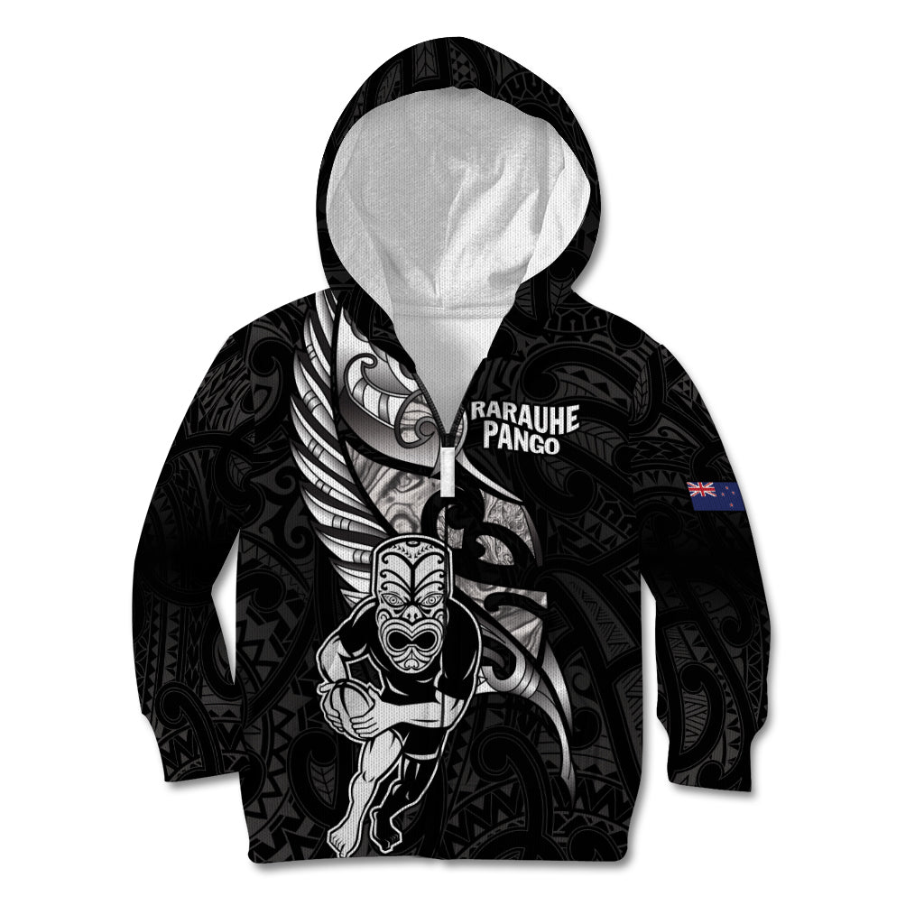 Custom New Zealand Maori Rugby Kid Hoodie Rarauhe Pango Silver Fern Manaia - Vibe Hoodie Shop
