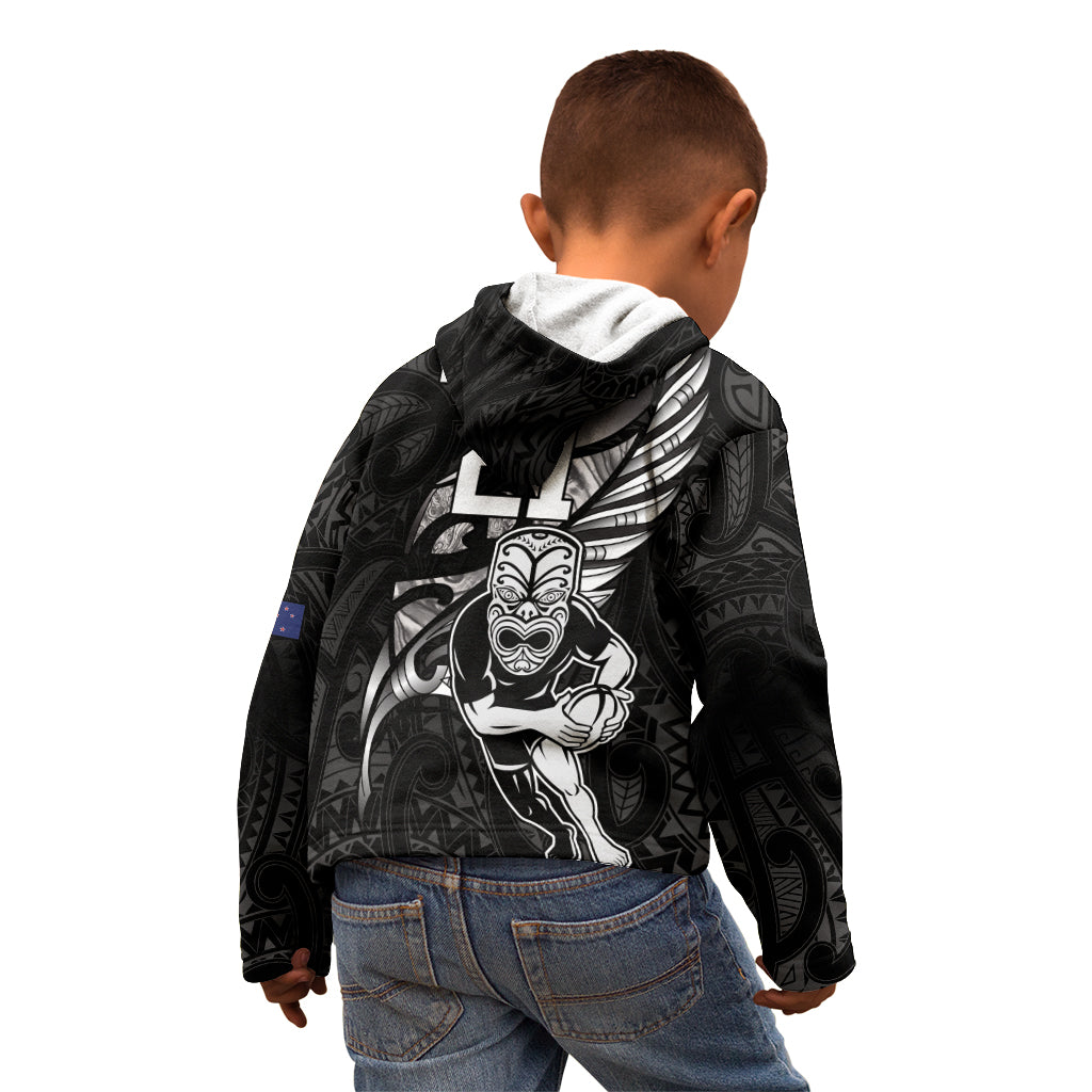 Custom New Zealand Maori Rugby Kid Hoodie Rarauhe Pango Silver Fern Manaia - Vibe Hoodie Shop