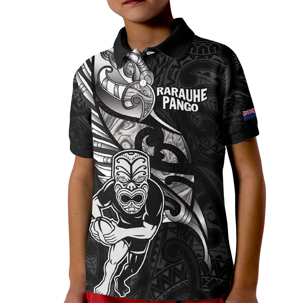 Custom New Zealand Maori Rugby Kid Polo Shirt Rarauhe Pango Silver Fern Manaia - Vibe Hoodie Shop
