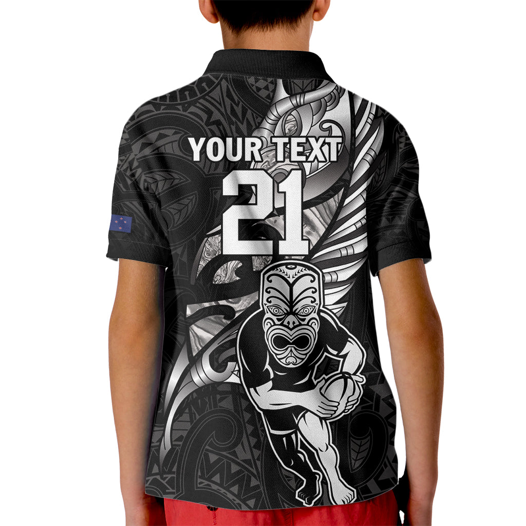 Custom New Zealand Maori Rugby Kid Polo Shirt Rarauhe Pango Silver Fern Manaia - Vibe Hoodie Shop