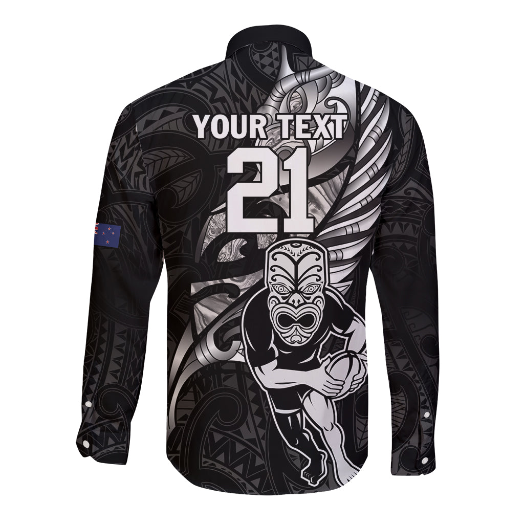 Custom New Zealand Maori Rugby Long Sleeve Button Shirt Rarauhe Pango Silver Fern Manaia - Vibe Hoodie Shop