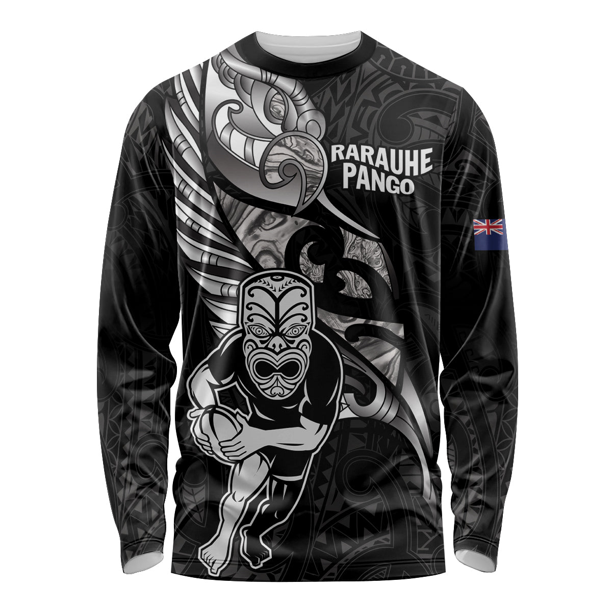 Custom New Zealand Maori Rugby Long Sleeve Shirt Rarauhe Pango Silver Fern Manaia - Vibe Hoodie Shop