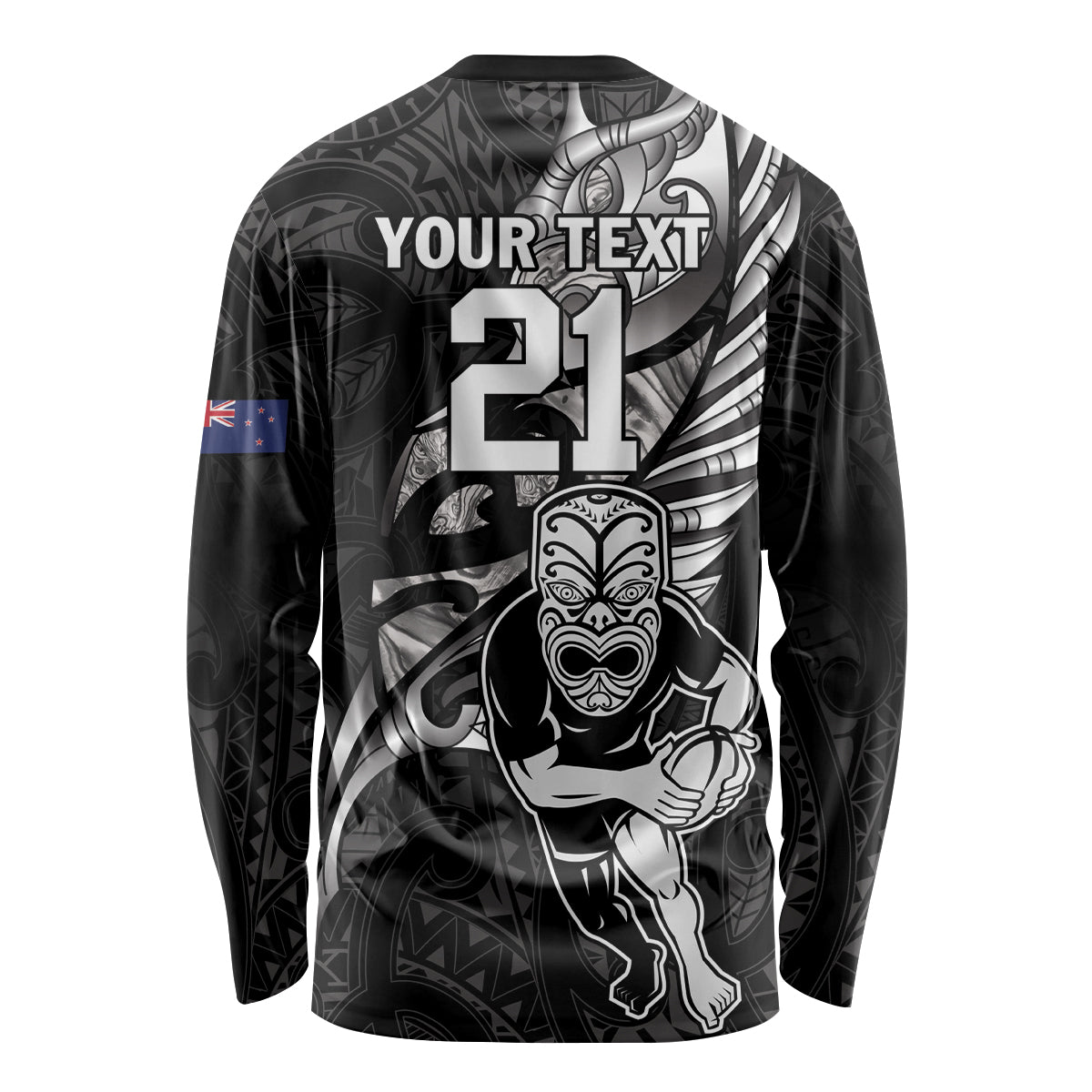 Custom New Zealand Maori Rugby Long Sleeve Shirt Rarauhe Pango Silver Fern Manaia - Vibe Hoodie Shop