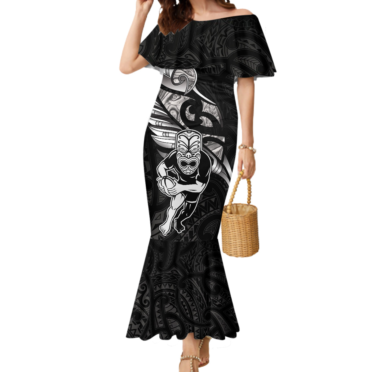 Custom New Zealand Maori Rugby Mermaid Dress Rarauhe Pango Silver Fern Manaia