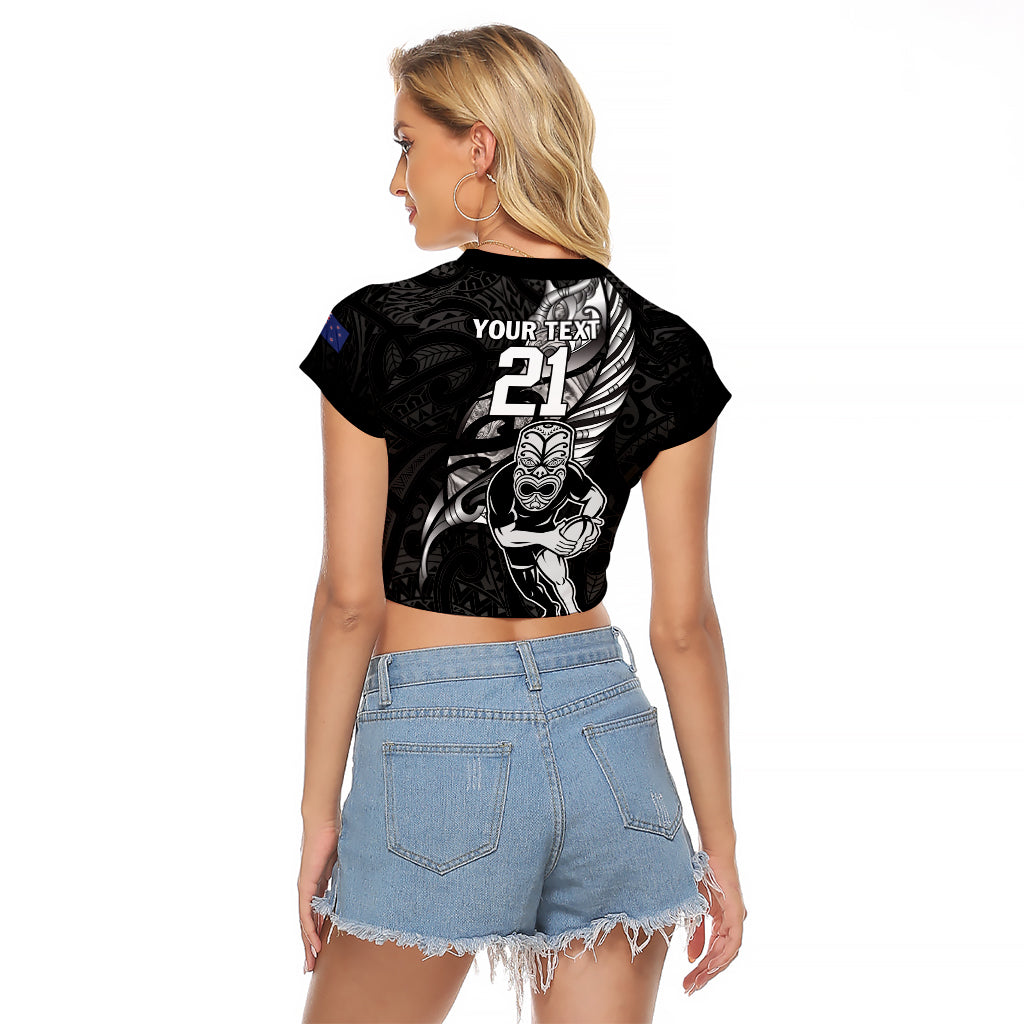 Custom New Zealand Maori Rugby Raglan Cropped T Shirt Rarauhe Pango Silver Fern Manaia - Vibe Hoodie Shop