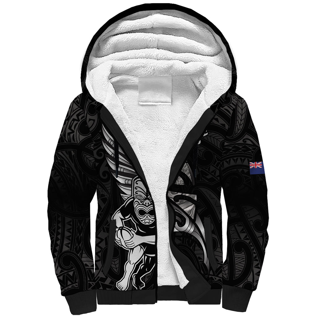 Custom New Zealand Maori Rugby Sherpa Hoodie Rarauhe Pango Silver Fern Manaia - Vibe Hoodie Shop