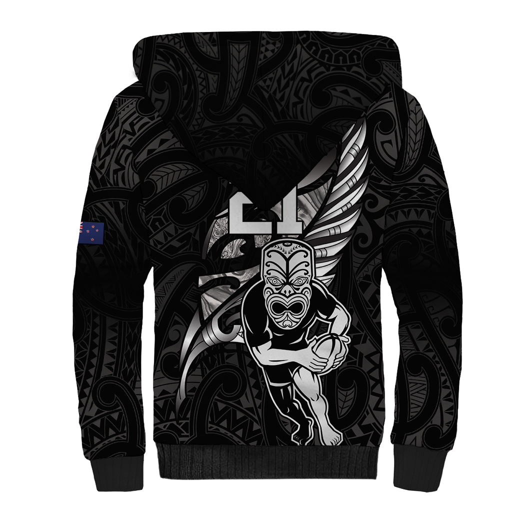 Custom New Zealand Maori Rugby Sherpa Hoodie Rarauhe Pango Silver Fern Manaia - Vibe Hoodie Shop