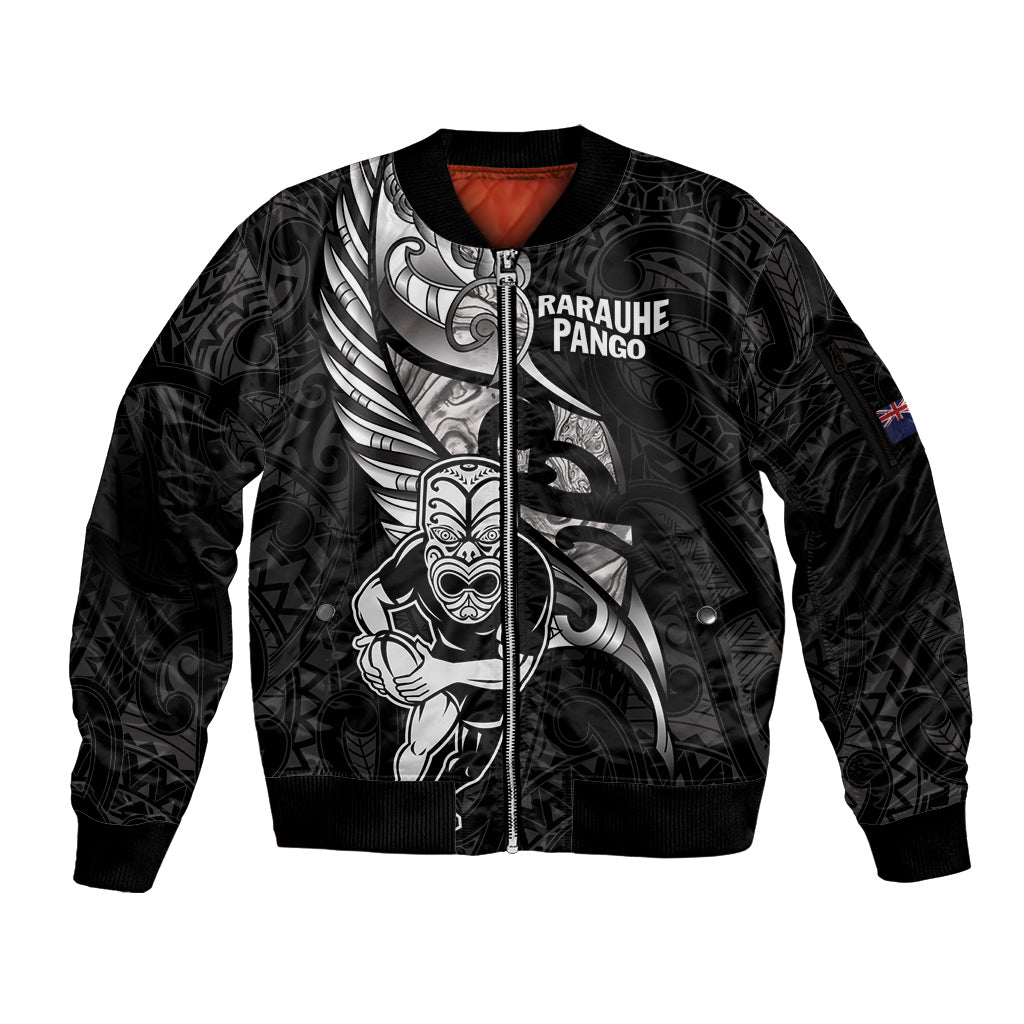 Custom New Zealand Maori Rugby Sleeve Zip Bomber Jacket Rarauhe Pango Silver Fern Manaia