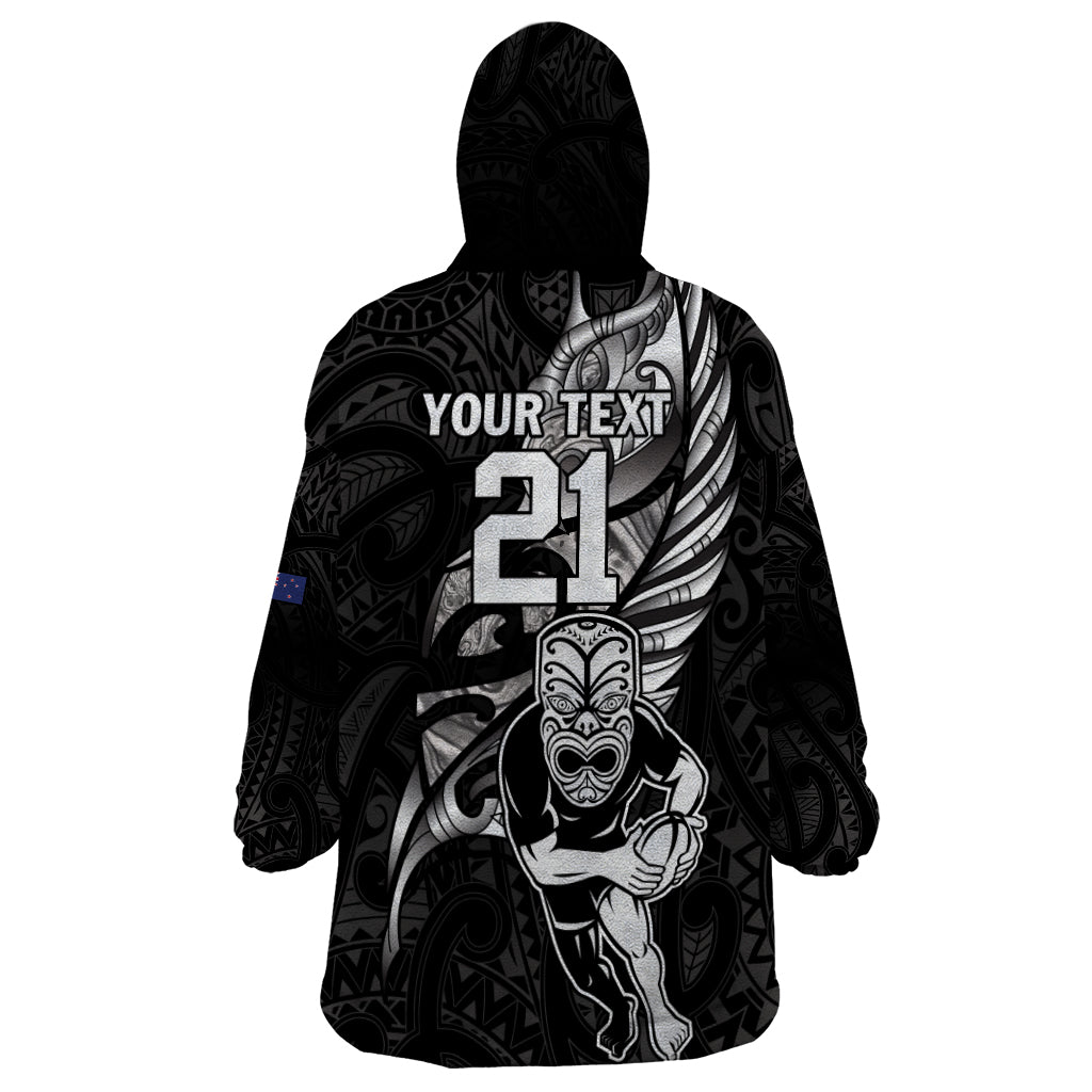 Custom New Zealand Maori Rugby Wearable Blanket Hoodie Rarauhe Pango Silver Fern Manaia - Vibe Hoodie Shop