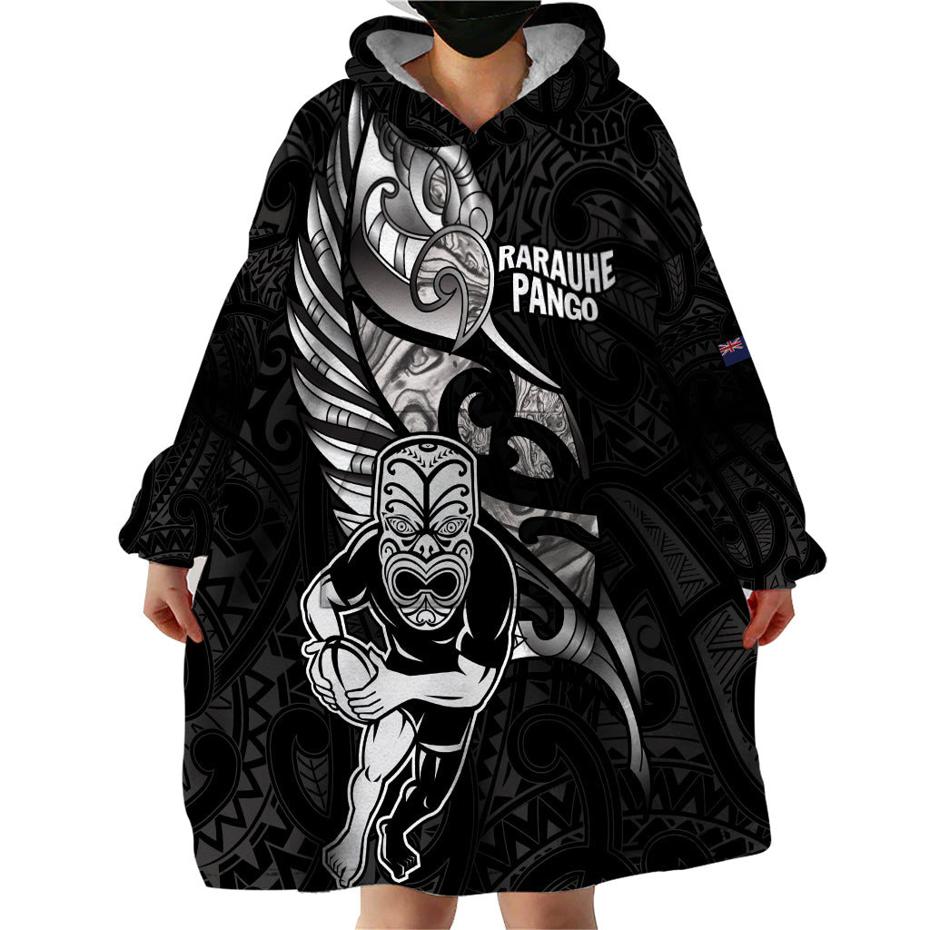 Custom New Zealand Maori Rugby Wearable Blanket Hoodie Rarauhe Pango Silver Fern Manaia - Vibe Hoodie Shop