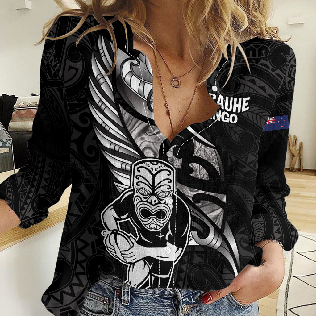 Custom New Zealand Maori Rugby Women Casual Shirt Rarauhe Pango Silver Fern Manaia - Vibe Hoodie Shop