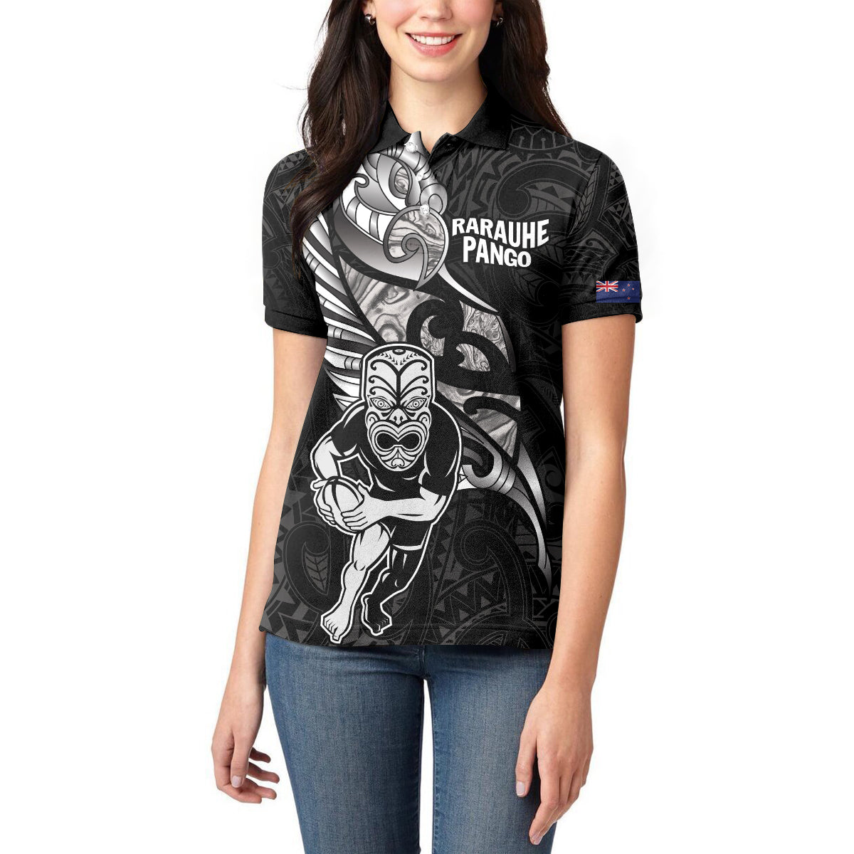 Custom New Zealand Maori Rugby Women Polo Shirt Rarauhe Pango Silver Fern Manaia - Vibe Hoodie Shop