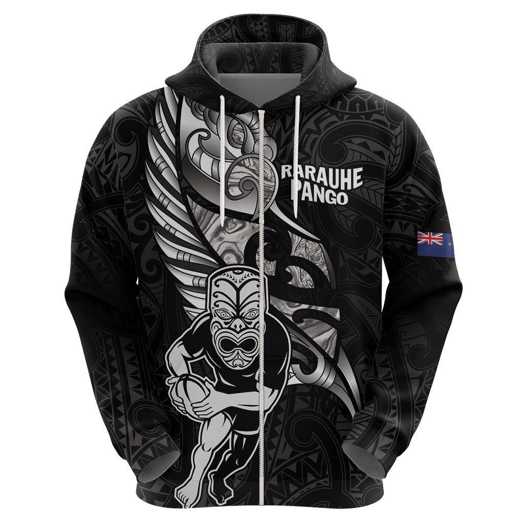 Custom New Zealand Maori Rugby Zip Hoodie Rarauhe Pango Silver Fern Manaia - Vibe Hoodie Shop
