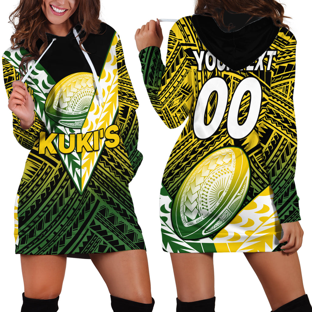 (Custom Text And Number) The Kuki's Cook Islands Rugby Hoodie Dress Be Unique Vibe Black - Vibe Hoodie Shop