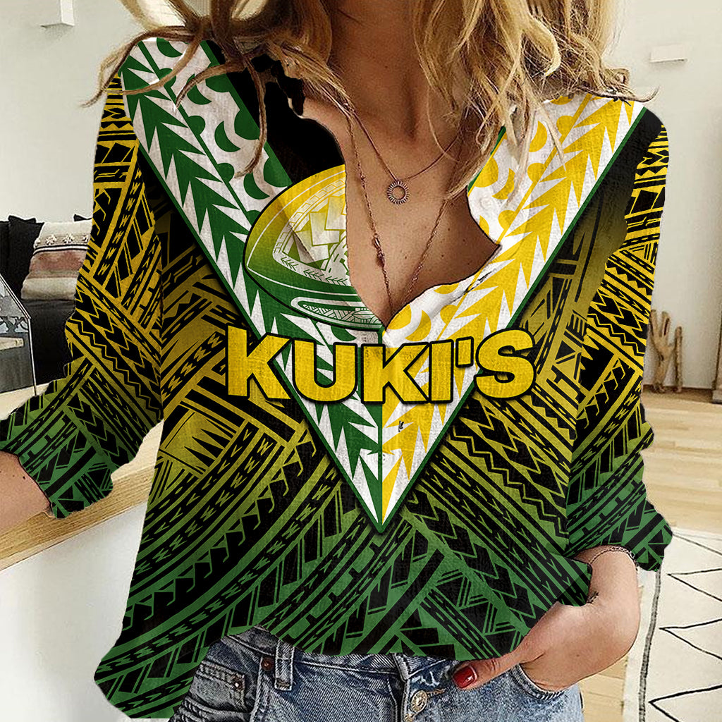 (Custom Text And Number) The Kuki's Cook Islands Rugby Women Casual Shirt Be Unique Vibe Black - Vibe Hoodie Shop