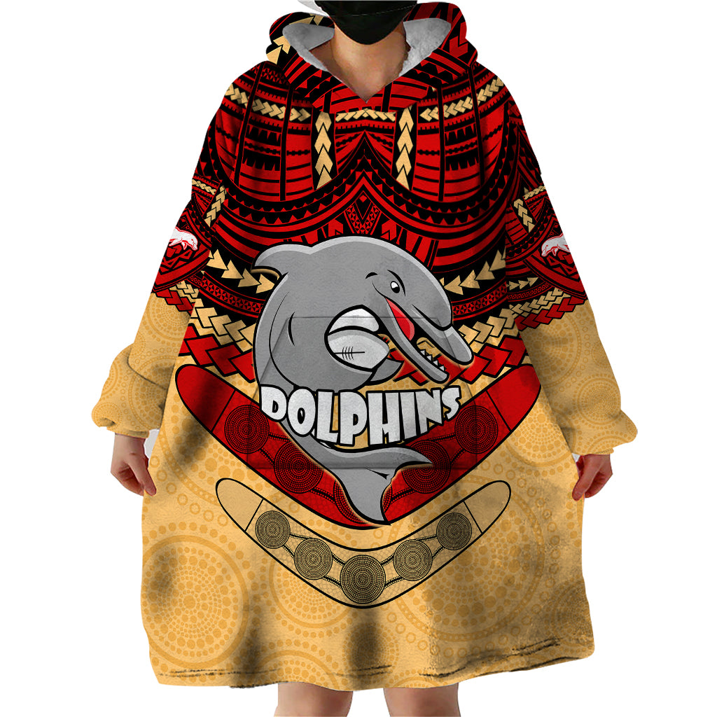 Custom Dolphins Rugby Wearable Blanket Hoodie Polynesian and Aboriginal Vibe - Vibe Hoodie Shop