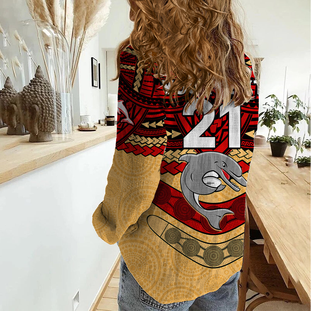 Custom Dolphins Rugby Women Casual Shirt Polynesian and Aboriginal Vibe - Vibe Hoodie Shop