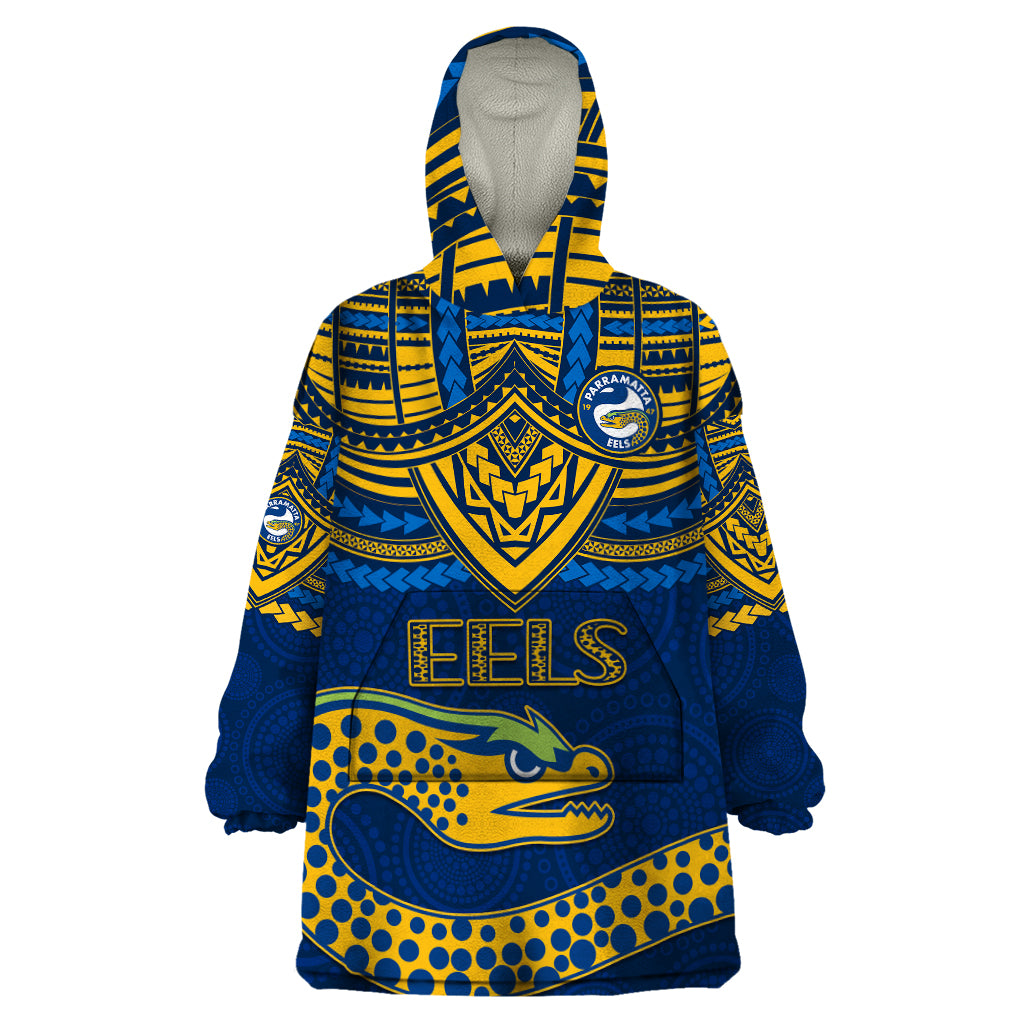 Eels Rugby Wearable Blanket Hoodie Polynesian and Aboriginal Vibe - Vibe Hoodie Shop