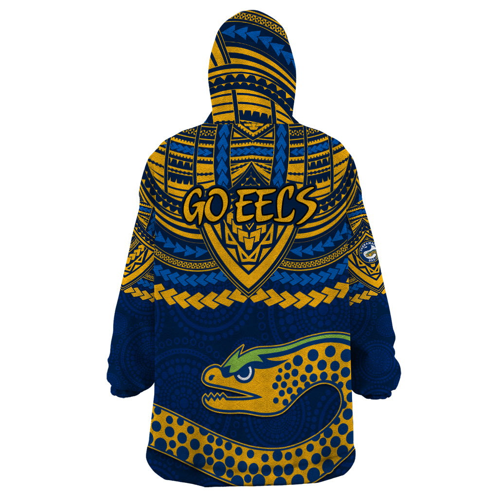 Eels Rugby Wearable Blanket Hoodie Polynesian and Aboriginal Vibe - Vibe Hoodie Shop