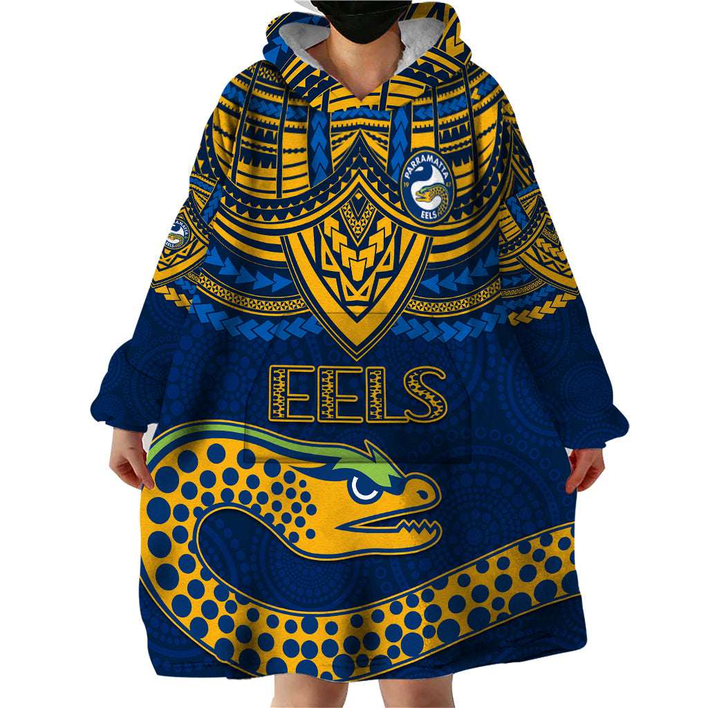 Eels Rugby Wearable Blanket Hoodie Polynesian and Aboriginal Vibe - Vibe Hoodie Shop