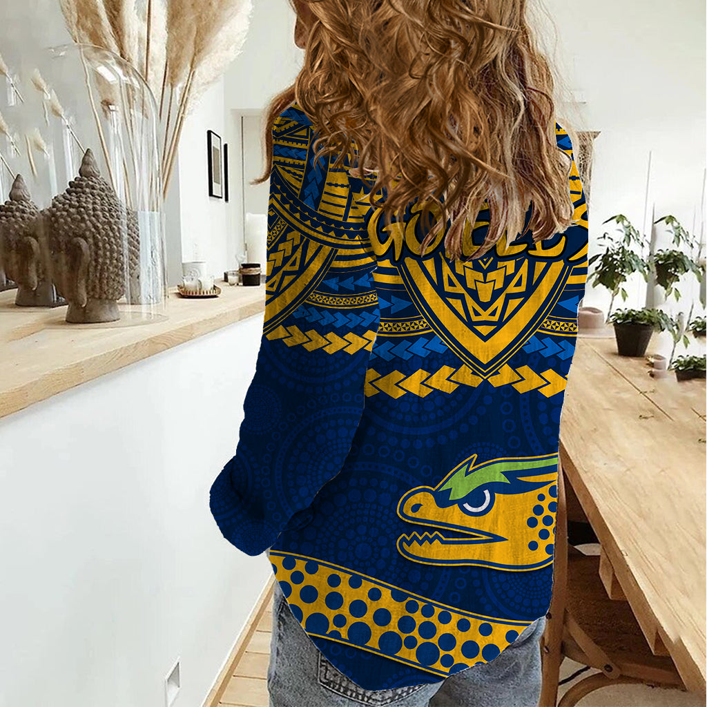 Eels Rugby Women Casual Shirt Polynesian and Aboriginal Vibe - Vibe Hoodie Shop