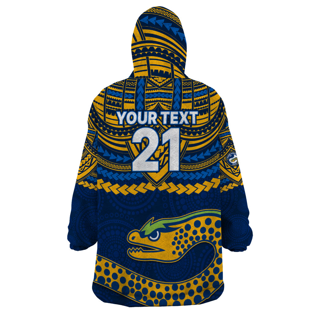 Custom Eels Rugby Wearable Blanket Hoodie Polynesian and Aboriginal Vibe - Vibe Hoodie Shop